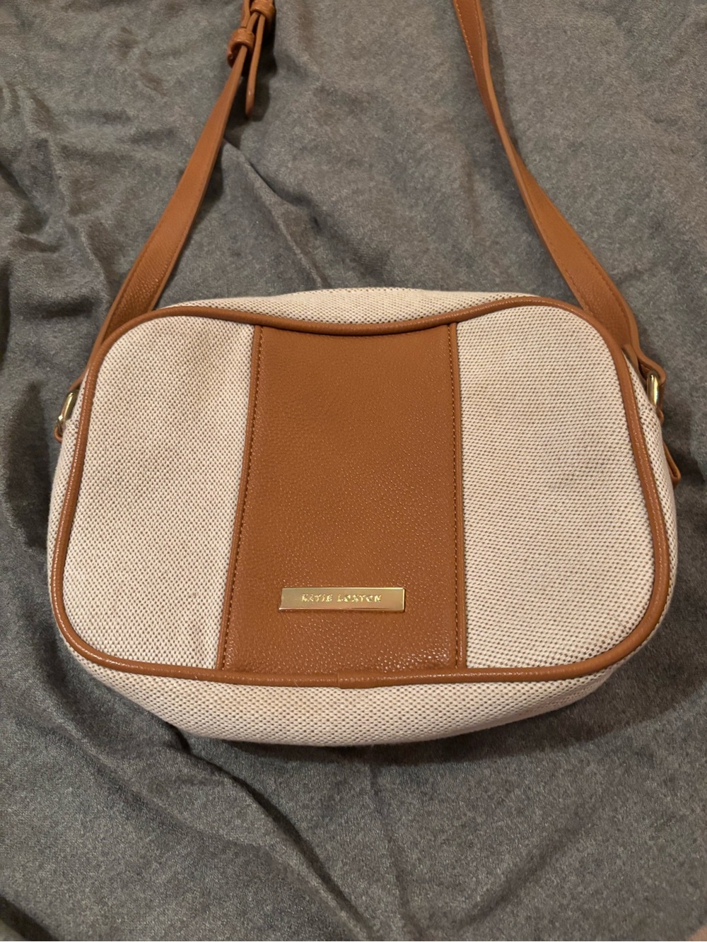Katie Loxton Cream and Tan Canvas Leather Crossbody Bag
